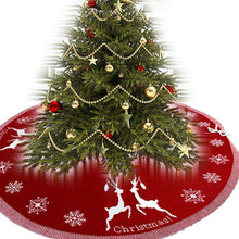 Load image into Gallery viewer, Rustic Red Knitted Double-Sided Christmas Tree Skirt with Snowflake and Reindeer Decor Living and Home