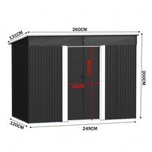 Load image into Gallery viewer, 8.6 ft Garden Bike Sheds Metal Storage Shed with Lockable Sliding Doors Garden Sheds Living and Home