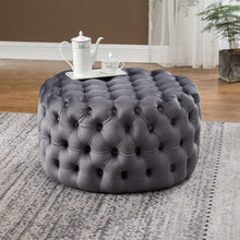 Load image into Gallery viewer, Round Velvet Upholstered Buttoned Footstool Living and Home