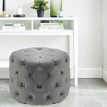Load image into Gallery viewer, Round Velvet Buttoned Footstool Living and Home