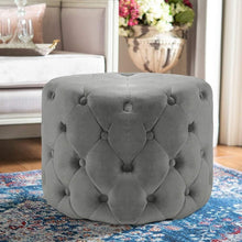Load image into Gallery viewer, Round Velvet Buttoned Footstool Living and Home