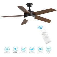 Load image into Gallery viewer, Wooden Blades Ceiling Fan with LED Lamp Light Dimmable & Remote 52Inch Ceiling Light Living and Home