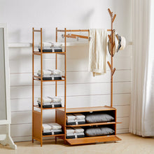 Load image into Gallery viewer, Freestanding Bamboo Clothes Rack with Storage Shelves Living and Home