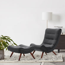 Load image into Gallery viewer, Black Modern Curved Velvet Lounge Chair with Footstool Lounge Chairs Living and Home