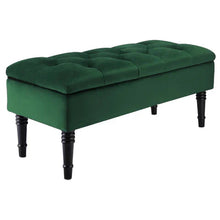 Load image into Gallery viewer, Buttoned Velvet Storage Bench Luxurious Velvet Upholstery with Sturdy Rubberwood Legs and Spacious Storage Storage Footstools & Benches Living and Home