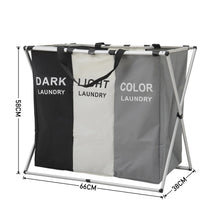 Load image into Gallery viewer, 3-Section Foldable Laundry Basket with Aluminum Frame