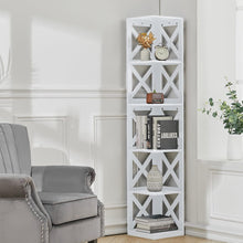 Load image into Gallery viewer, Black/White Wooden 5 tier Rectangular Vertical Living Room Shelf Shelves & Racks Living and Home White
