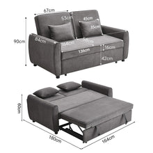 Load image into Gallery viewer, Grey Convertible Sofa Bed with 2 Pillows