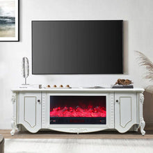 Load image into Gallery viewer, Elegant White Resin Carved TV Stand with Integrated Fireplace Cabinet Living and Home