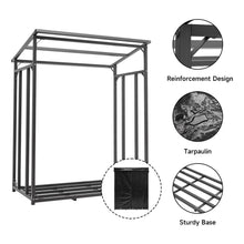 Load image into Gallery viewer, Garden Sanctuary Metal Tube Firewood Rack with PE Cover Roof Garden Sheds Living and Home