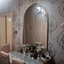 Load image into Gallery viewer, Distressed Gold Arched Window Wall Mirror with Iron Frame Wall Mirrors Living and Home