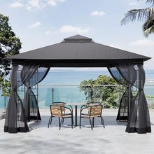 Load image into Gallery viewer, Premium Iron Outdoor Pergola with Sheer Charcoal Gray Screens Living and Home