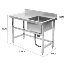 Load image into Gallery viewer, Commercial Kitchen Sink Single Bowl Stainless Steel with Left Drainboard