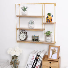 Load image into Gallery viewer, Stylish Square 4-Tier Wall Shelf with Golden Iron Rings �����������������������������������������������