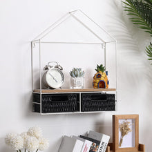 Load image into Gallery viewer, Sleek Elongated 2-Tier Wall Shelf with White Iron Rings �����������������������������������������������