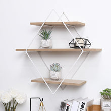 Load image into Gallery viewer, Stylish Diamond 3-Tier Wall Shelf with White Iron Rings �����������������������������������������������