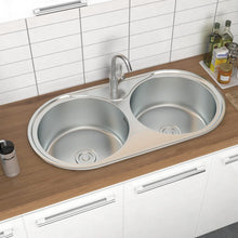 Load image into Gallery viewer, Double Bowl Kitchen Sink 0.6mm Stainless Steel Catering Sink Kitchen Sinks Living and Home