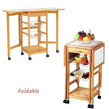Load image into Gallery viewer, Elegant Kitchen Mobile Cart with Tile Surface and Pine Wood Living and Home
