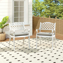 Load image into Gallery viewer, Set of 2 Garden Chairs Cast Aluminium Armchairs with Cushion Black/White Patio Side Chairs Living and Home White