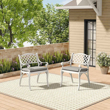 Load image into Gallery viewer, Set of 2 Garden Chairs Cast Aluminium Armchairs with Cushion Black/White Patio Side Chairs Living and Home