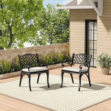 Load image into Gallery viewer, Set of 2 Garden Chairs Cast Aluminium Armchairs with Cushion Black/White Patio Side Chairs Living and Home