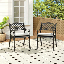 Load image into Gallery viewer, Set of 2 Garden Chairs Cast Aluminium Armchairs with Cushion Black/White Patio Side Chairs Living and Home Black