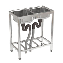 Load image into Gallery viewer, Two Compartment Stainless Steel Sink with Shelf Kitchen Sinks Living and Home