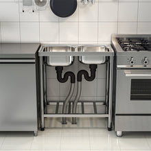 Load image into Gallery viewer, Two Compartment Stainless Steel Sink with Shelf Kitchen Sinks Living and Home