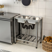 Load image into Gallery viewer, Two Compartment Stainless Steel Sink with Shelf Kitchen Sinks Living and Home
