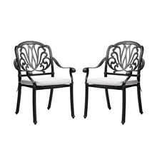 Load image into Gallery viewer, Set of 2 Outdoor Cast Aluminum Dining Chairs with Cushions Patio Side Chairs Living and Home