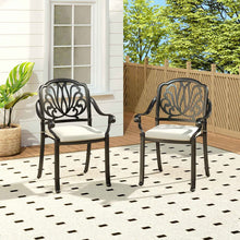 Load image into Gallery viewer, Set of 2 Outdoor Cast Aluminum Dining Chairs with Cushions Patio Side Chairs Living and Home