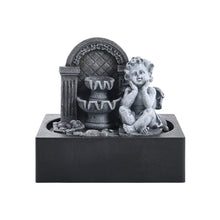 Load image into Gallery viewer, Grey Tabletop Resin Cherub Fountain with LED Light Indoor Table Decorations Living and Home