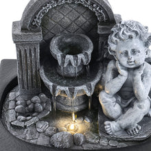 Load image into Gallery viewer, Grey Tabletop Resin Cherub Fountain with LED Light Indoor Table Decorations Living and Home