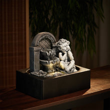 Load image into Gallery viewer, Grey Tabletop Resin Cherub Fountain with LED Light Indoor Table Decorations Living and Home