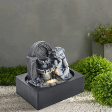 Load image into Gallery viewer, Grey Tabletop Resin Cherub Fountain with LED Light Indoor Table Decorations Living and Home