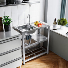Load image into Gallery viewer, Stainless Steel One Compartment Sink with Shelves and Drainboard Living and Home