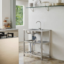 Load image into Gallery viewer, Stainless Steel One Compartment Sink with Shelves and Drainboard Living and Home