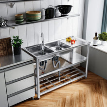 Load image into Gallery viewer, Steel Two Compartment Sinks with Shelves and Drainboard Living and Home
