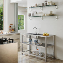Load image into Gallery viewer, Steel Two Compartment Sinks with Shelves and Drainboard Living and Home