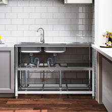 Load image into Gallery viewer, Steel Two Compartment Sinks with Shelves and Drainboard Living and Home