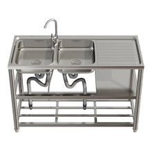 Load image into Gallery viewer, Steel Two Compartment Sinks with Shelves and Drainboard Living and Home
