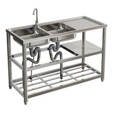 Load image into Gallery viewer, Steel Two Compartment Sinks with Shelves and Drainboard Living and Home