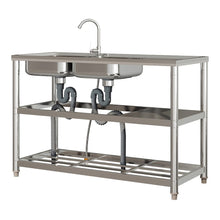 Load image into Gallery viewer, Steel Two Compartment Sinks with Shelves and Drainboard Living and Home