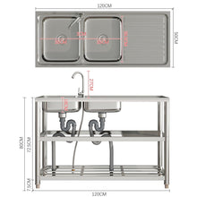 Load image into Gallery viewer, Steel Two Compartment Sinks with Shelves and Drainboard Living and Home