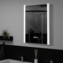 Load image into Gallery viewer, Anti-Fog Aluminum LED Touch Switch Bathroom Vanity Mirror with Clock Bathroom Mirrors Living and Home Double Vertical Bar LED