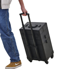 Load image into Gallery viewer, 3 in 1 Rose Gold/Black Portable Cosmetic Travel Case with Wheels Makeup Organizers Living and Home