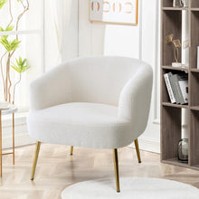 Load image into Gallery viewer, White Boucle Teddy Fabric Armchair with Metal Legs Tub Chairs Living and Home