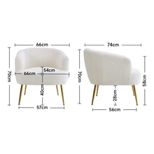 Load image into Gallery viewer, White Boucle Teddy Fabric Armchair with Metal Legs Tub Chairs Living and Home