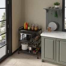 Load image into Gallery viewer, Sleek Black Microwave Rack with Four Tiers for Optimal Kitchen Organization Living and Home