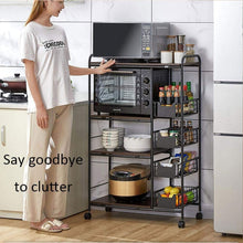 Load image into Gallery viewer, Sleek Black Microwave Rack with Four Tiers for Optimal Kitchen Organization Living and Home